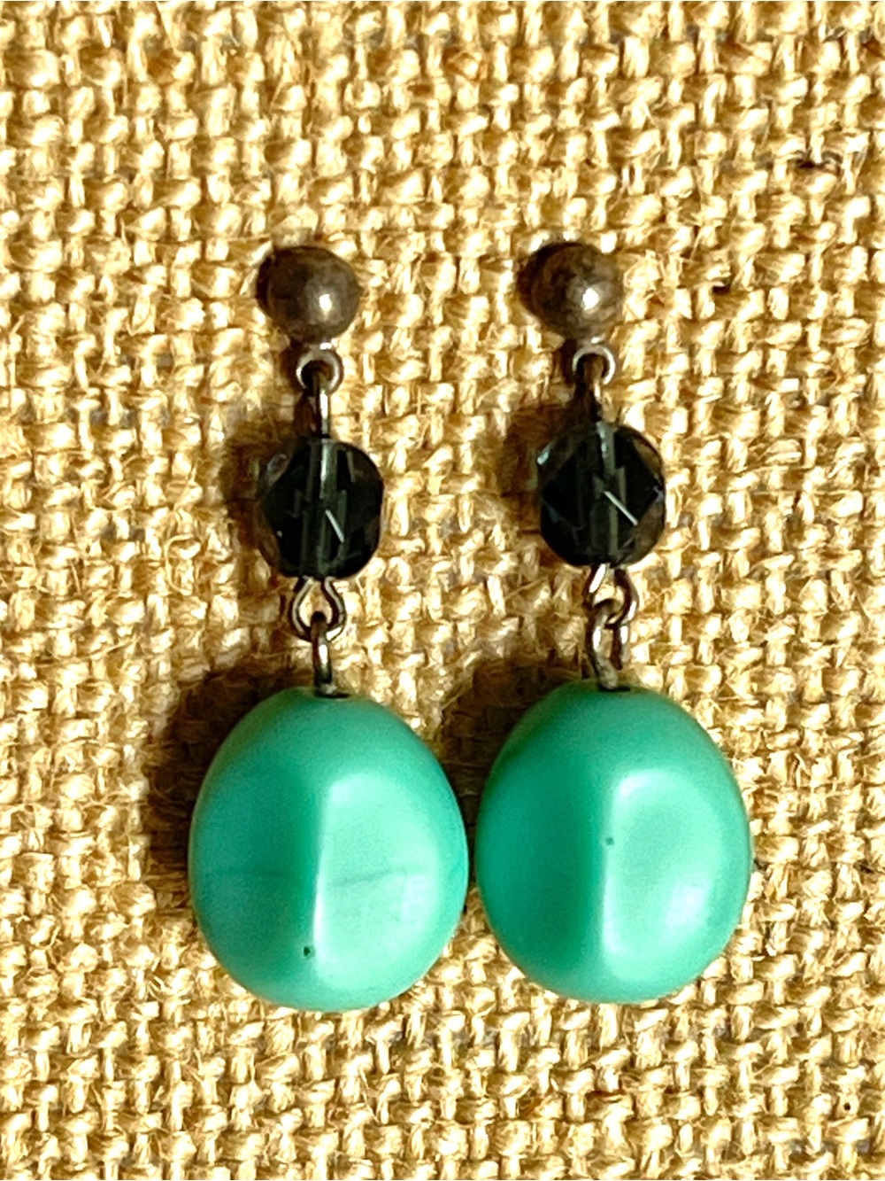 VTG 1970s Estate Earrings Sterling  & Blue Green Turquoise Bead Dangles Posts